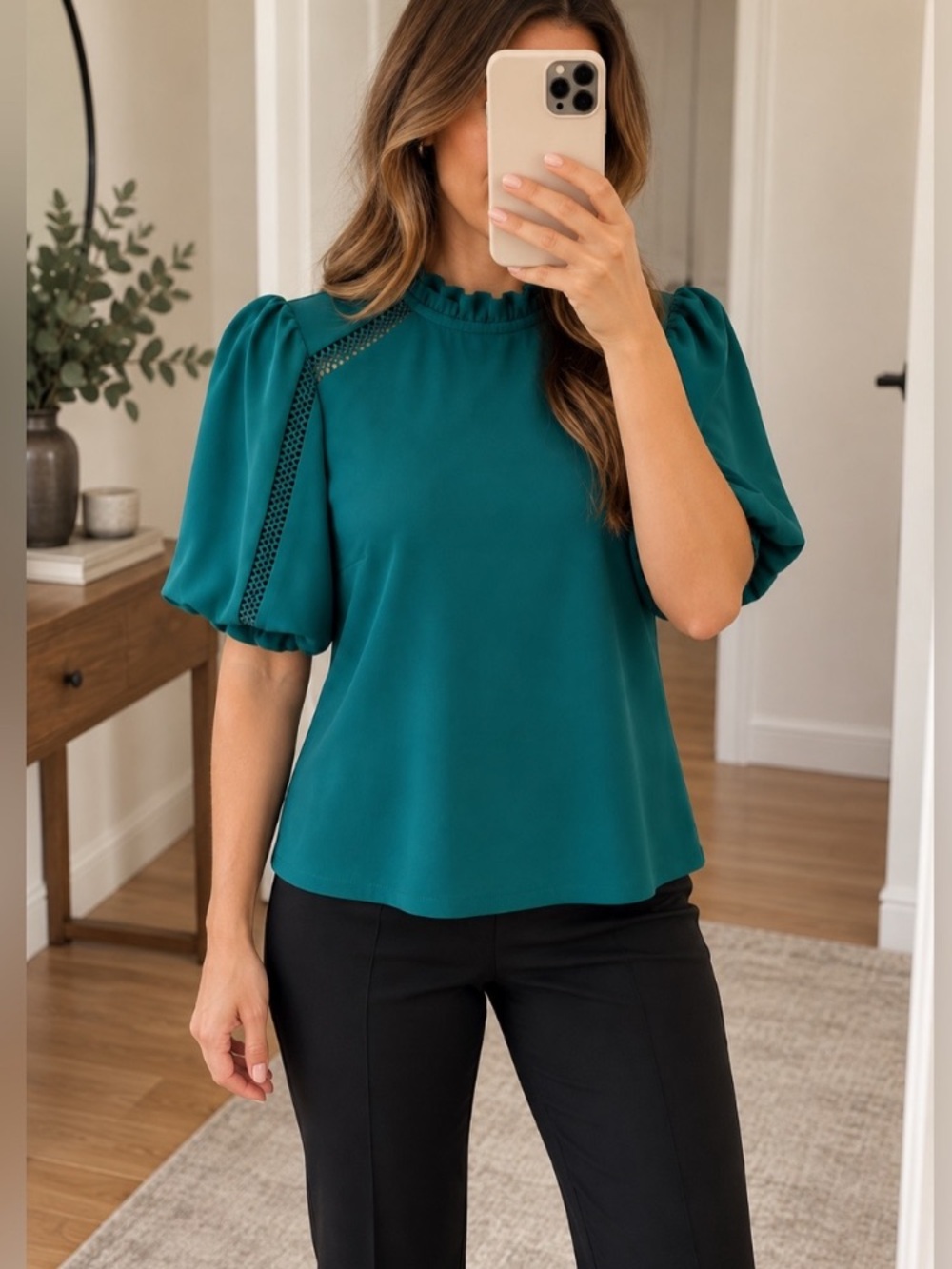RW&CO Teal Puff Sleeve Blouse